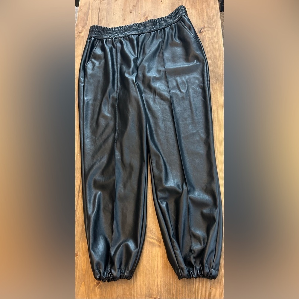 Womens Maison d’Amelie Black Faux Leather Joggers Size 12 Bikercore - Picture 11 of 13